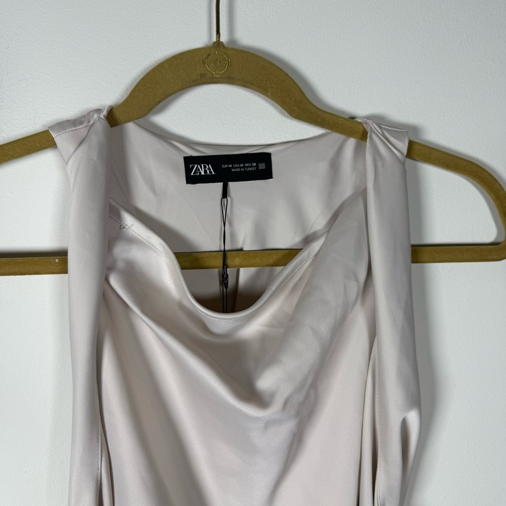 Zara Satin Effect Mini Dress Cream Event Dress Size Medium NWT - Picture 3 of 11